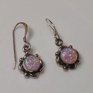 Vintage 925 Sterling Silver Beautiful Pink Dangle Earrings